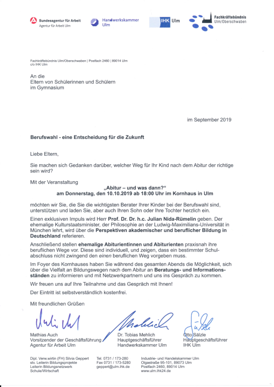 Anschreiben an die Eltern