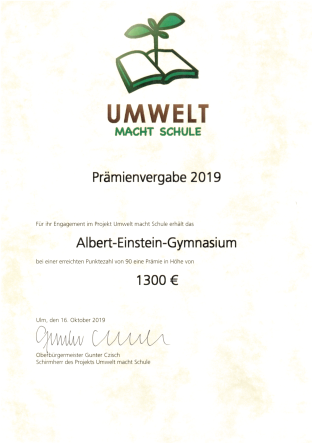 Umwelt macht Schule - Urkunde